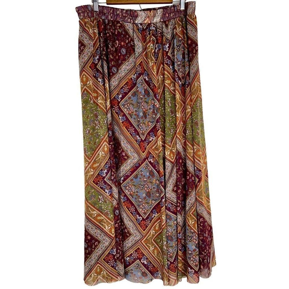 Cato Womens Colorful Patchwork Maxi Skirt Boho Floral Elastic Waist Size 18/20W